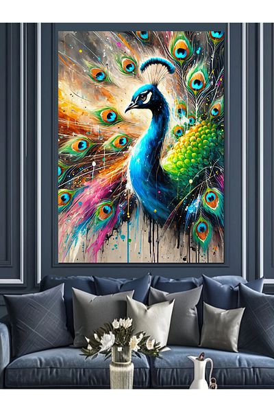 Tablomega Pânză decorativă cu ilustrație colorată de păun - pictură din lemn MDF