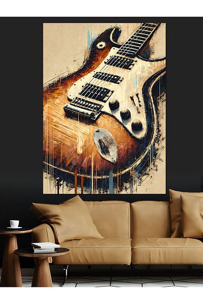 Tablomega Electric Guitar and Music Decorative Canvas - Mdf Wooden Painting