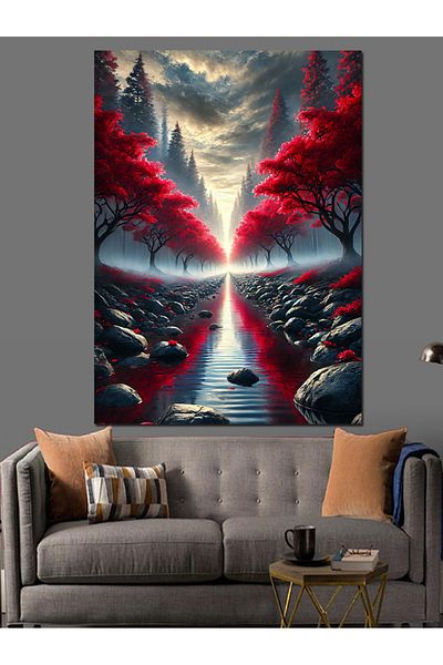 Tablomega Pânză decorativă Red Road Landscape - Lemn MDF