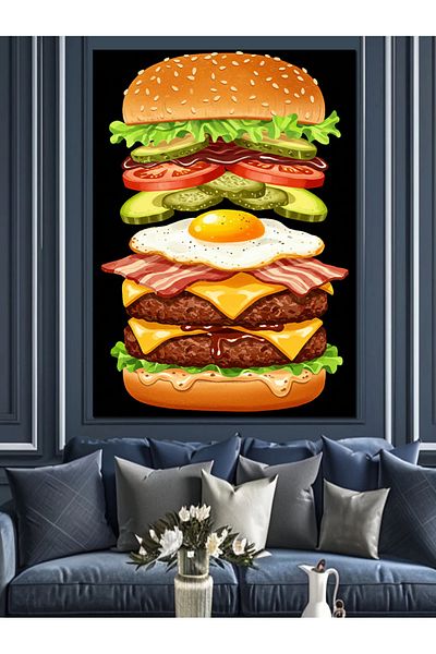 Tablomega Folded Hamburger Visual Decorative Canvas - Mdf Wooden Table