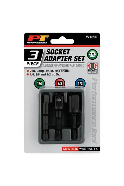 Performance Tool 3-Piece Chrome Vanadium Steel Drill Socket Adapter Set