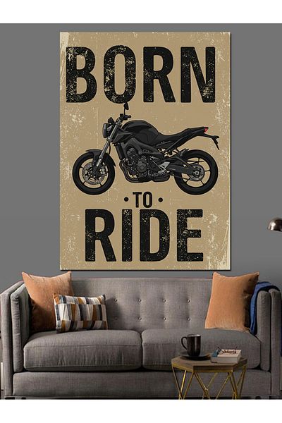 Tablomega Poster cu tematică motocicletă „Born to Ride” Pânză decorativă - Lemn MDF