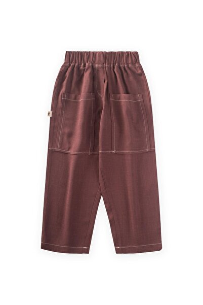 Cigit Kontrast Dikişli Keten Pantolon 2-7 Yaş Mürdüm