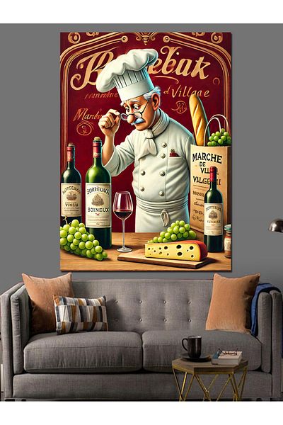 Tablomega Διακοσμητικός καμβάς Wine and Cheese Chef - Ξύλινος πίνακας MDF