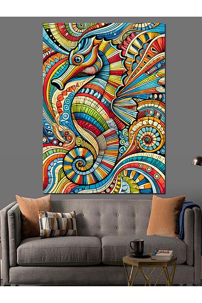 Tablomega Pânză decorativă cu cal marin abstract colorat - pictură din lemn MDF