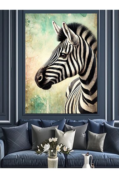 Tablomega Zebră și alb-negru natural Pânză decorativă - Lemn MDF