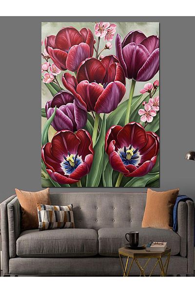 Tablomega Purple Tulips Flower Bunch Decorative Canvas - Mdf Wooden Painting