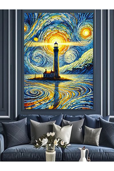 Tablomega Pânză decorativă far în stil Van Gogh - Lemn MDF