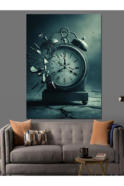 Tablomega Black and White Broken Retro Clock Decorative Canvas - Mdf Wooden Painting