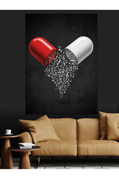 Tablomega Red and White Capsule Decorative Canvas - Mdf Wooden Painting