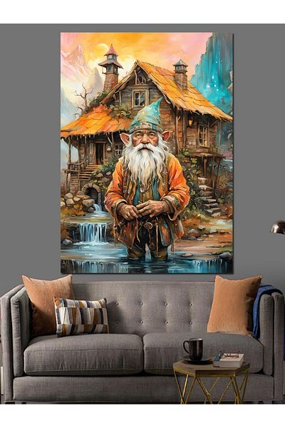Tablomega Dwarf and His House Decorative Canvas - Mdf Wooden Painting