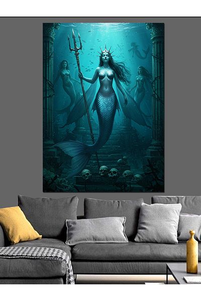 Tablomega Mermaid and Mysterious Depths Decorative Canvas - Mdf Wooden Painting