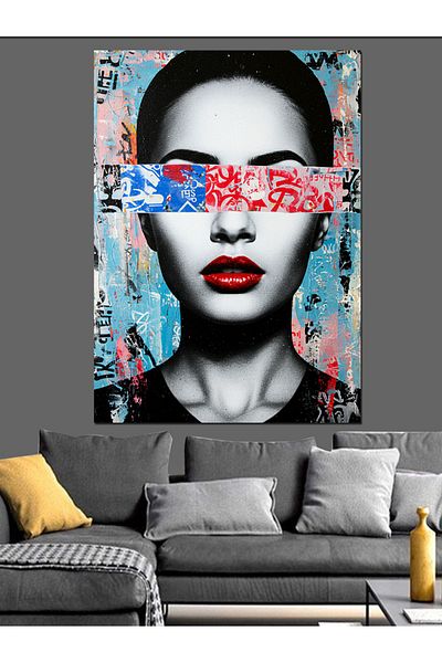 Tablomega Față abstractă și pânză decorativă cu bandă roșie - pictură din lemn MDF