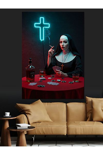 Tablomega Smoky Nun Drawing Decorative Canvas - Mdf Wooden Painting