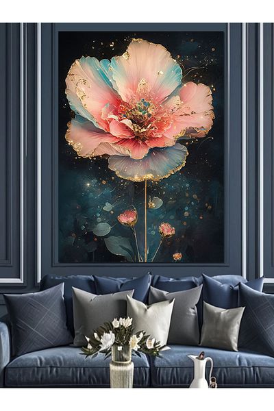 Tablomega Pink Flower Decorative Canvas - Mdf Wooden Painting