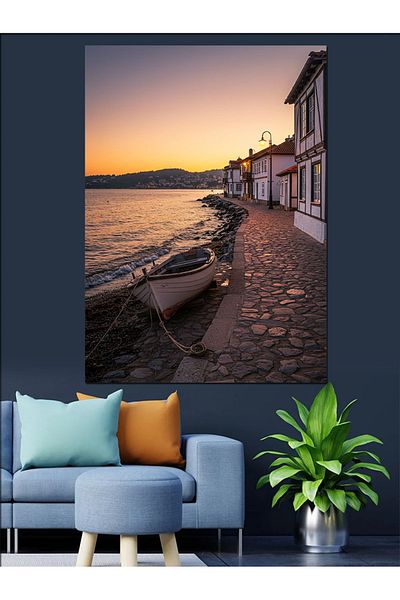 Tablomega Beach and Sunset Boat Decorative Canvas - Mdf Wooden Painting