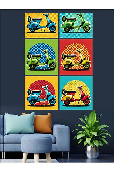 Tablomega Colorful Motorcycle Poster Decorative Canvas - Mdf Wooden Painting