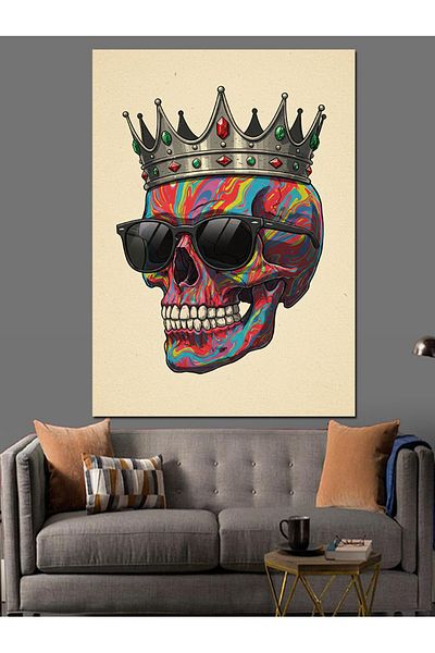 Tablomega Crowned Skull Portrait Decorative Canvas - Mdf Wooden Painting