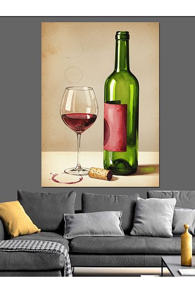 Tablomega Wine Bottle and Glass Decorative Canvas - Mdf Wooden Painting