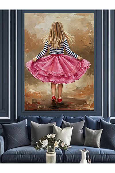 Tablomega Little Girl in Pink Dress Decorative Canvas - Mdf Wooden Painting