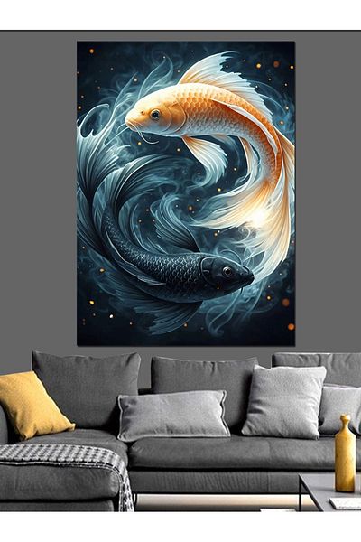 Tablomega Yin Yang Black and White Fish Decorative Canvas - Mdf Wooden Painting