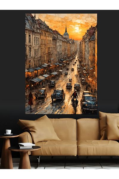 Tablomega Cărucioare negre pe strada Old Cade Canvas Decorativ - Lemn MDF