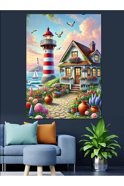 Tablomega Lighthouse and Spring Garden Decorative Canvas - Mdf Wooden Painting