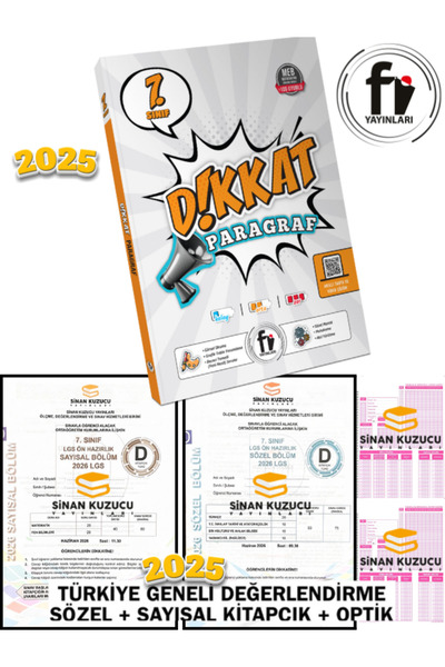 Fi Yayınları 7. Sınıf Dikkat Paragraf Soru Bankası - Sinan Kuzucu Türkiye Gen...