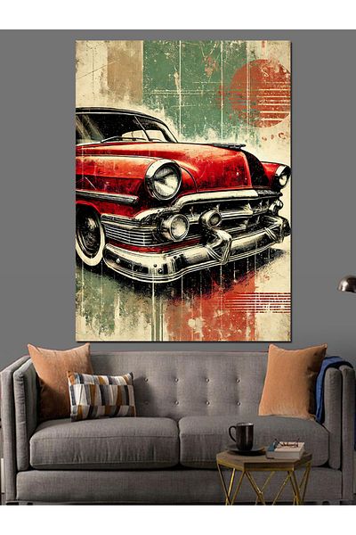 Tablomega Red Classic Car Decorative Canvas - Mdf Wooden Painting