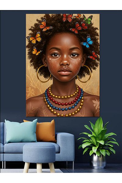 Tablomega Portrait of African Young Girl Decorative Canvas - Mdf Wooden Painting