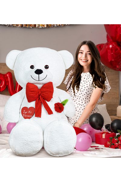 Pandamkee Original 130 Cm Large Teddy Bear with Rose and Heart Bow Tie 100% Domestic