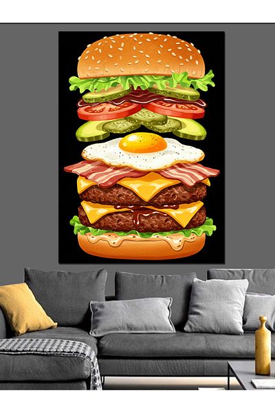 Tablomega Folded Hamburger Visual Decorative Canvas - Mdf Wooden Table