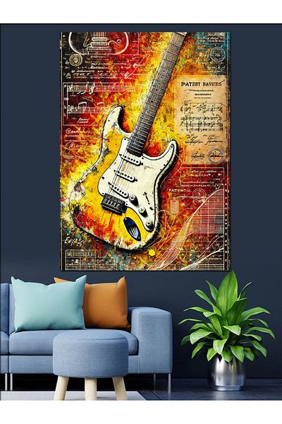 Tablomega Colorful Electric Guitar Decorative Canvas - Mdf Wooden Painting