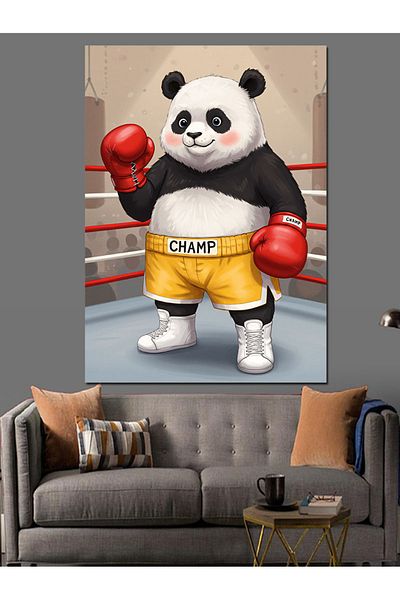 Tablomega Boxer Panda Figure Decorative Canvas - Mdf Wooden Painting