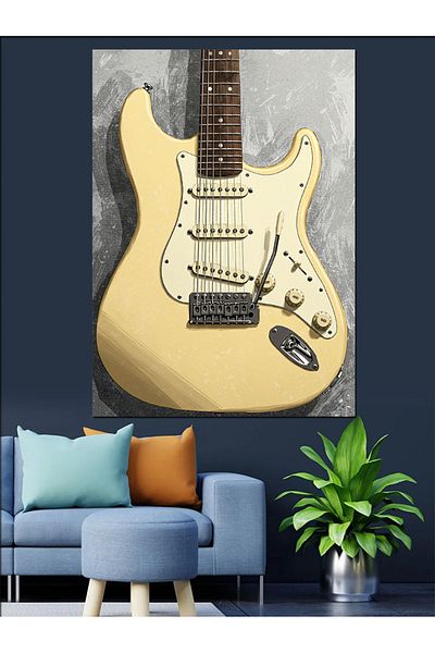 Tablomega Cream Electric Guitar Decorative Canvas - Mdf Wooden Painting
