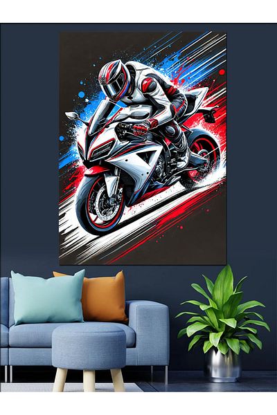 Tablomega Pânză Decorativă Motor de Curse Roșu Alb - Pictură Lemn MDF