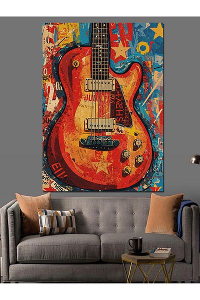 Tablomega Colorful Electric Guitar and Lines Decorative Canvas - Mdf Wooden Painting