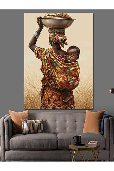 Tablomega Femeie africană care poartă un bebeluș Pânză decorativă - Lemn MDF
