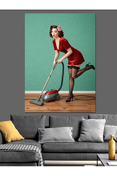 Tablomega Pânză decorativă Retro Cleaning Woman - Lemn MDF