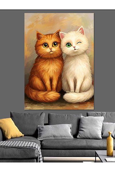 Tablomega Διακοσμητικός καμβάς Orange and White Cats - Ξύλινος πίνακας MDF