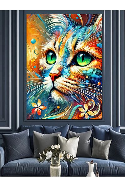 Tablomega Floral Cat Portrait Decorative Canvas - Mdf Wooden Painting