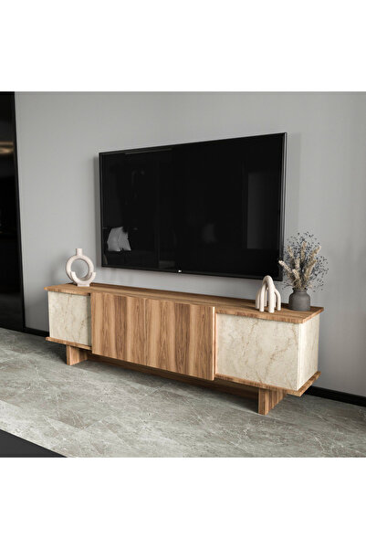 ALONEX HOME Diana 180 Cm Tv Ünitesi, Ceviz-mermer Desenli Tv Ünitesi, Modüler Ünite, Ekonomik Tv Ünitesi