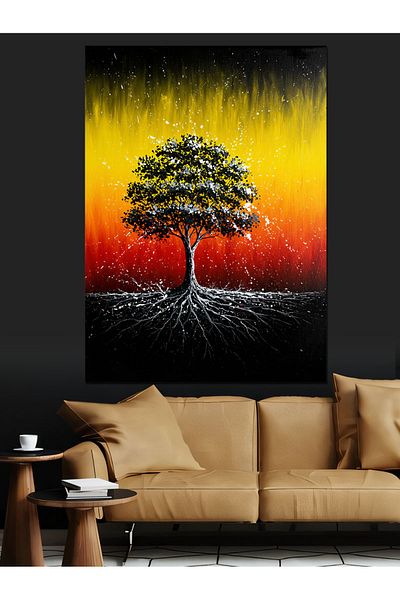 Tablomega Tree on Sunset Decorative Canvas - Mdf Wooden Painting