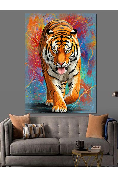 Tablomega Διακοσμητικός καμβάς Tiger and Bright Colors - Ξύλινος πίνακας MDF