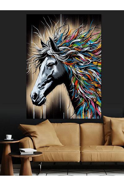 Tablomega Colorful Horse in Hand Decorative Canvas - Mdf Wooden Painting