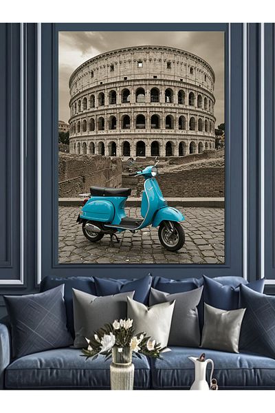 Tablomega Colosseum Roman și Vespa Pânză Decorativă - Lemn MDF