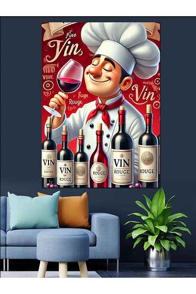 Tablomega Wine Chef and French Elegance Decorative Canvas - Mdf Wood Painting