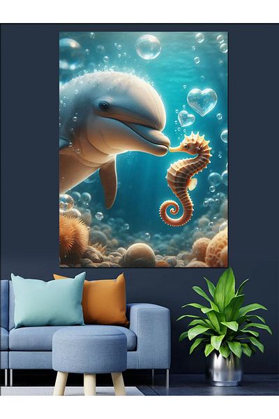 Tablomega Dolphin and Seahorse Decorative Canvas - Mdf Wooden Painting