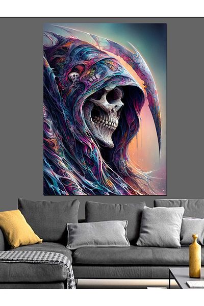Tablomega Graffiti Patterned Grim Reaper Decorative Canvas - Mdf Wooden Painting