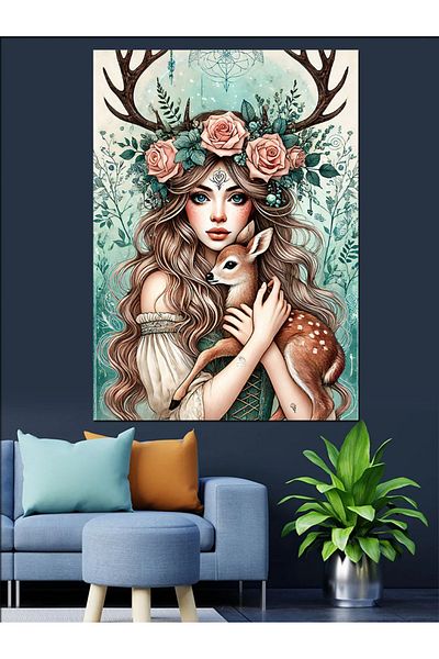 Tablomega Pânză decorativă pentru femei Floral Deer - Lemn MDF